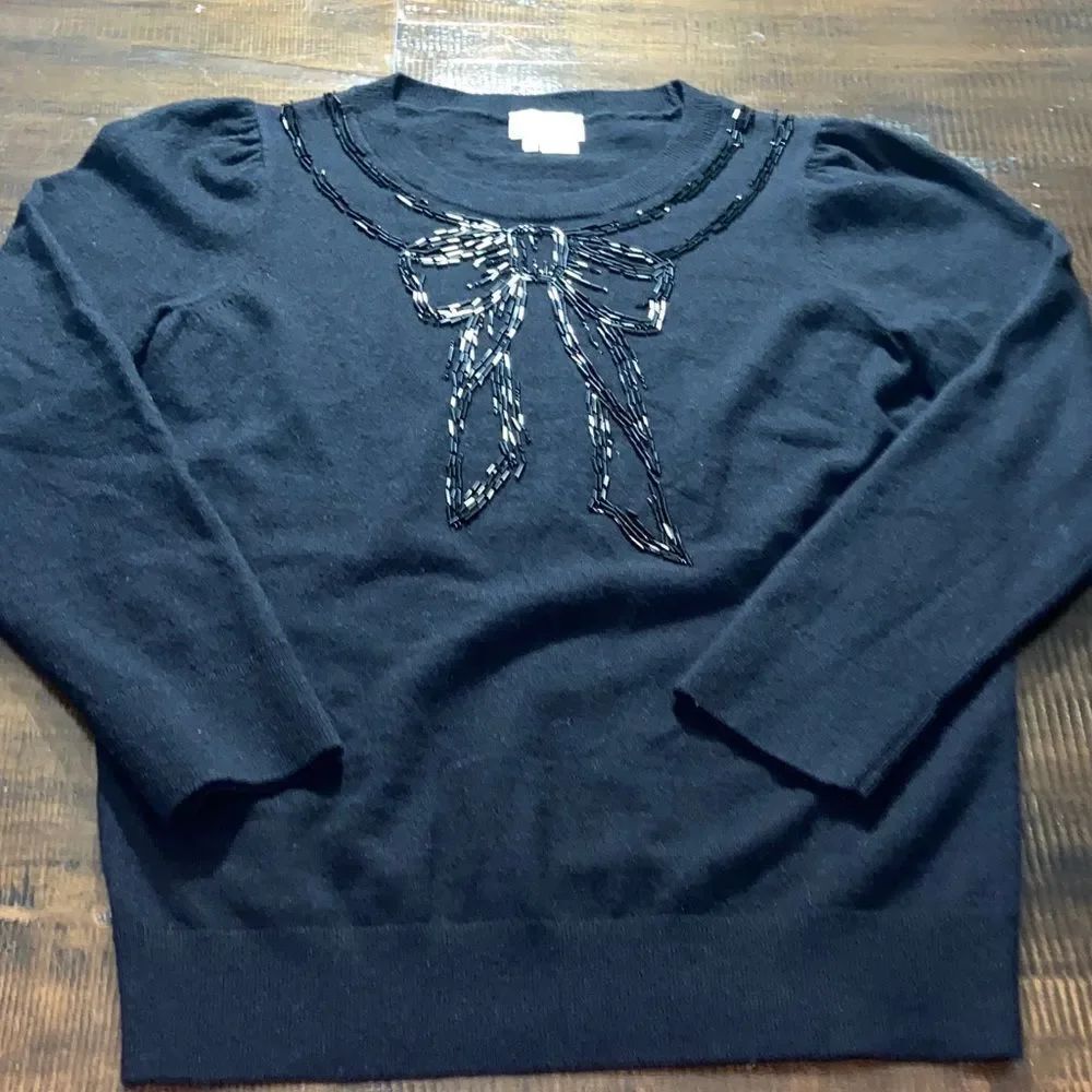 Kate Spade Black Sweater beaded bow detail small